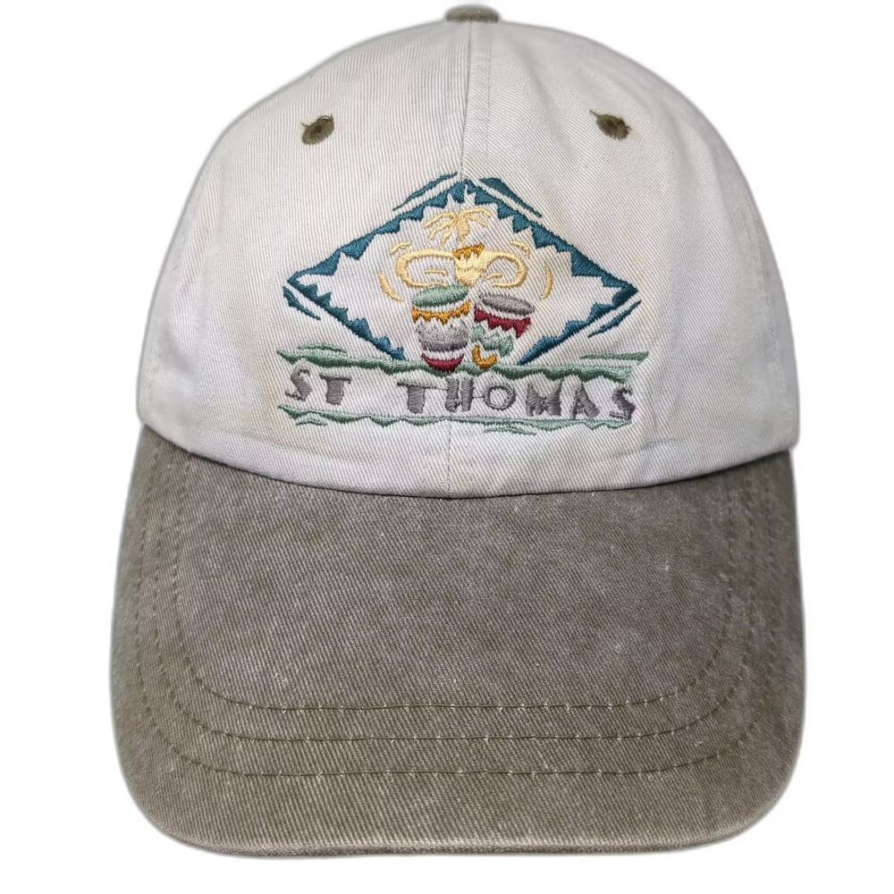 SCI St Thomas Embroidered Baseball Cap White Gray Strapback OS Adjustable Hat